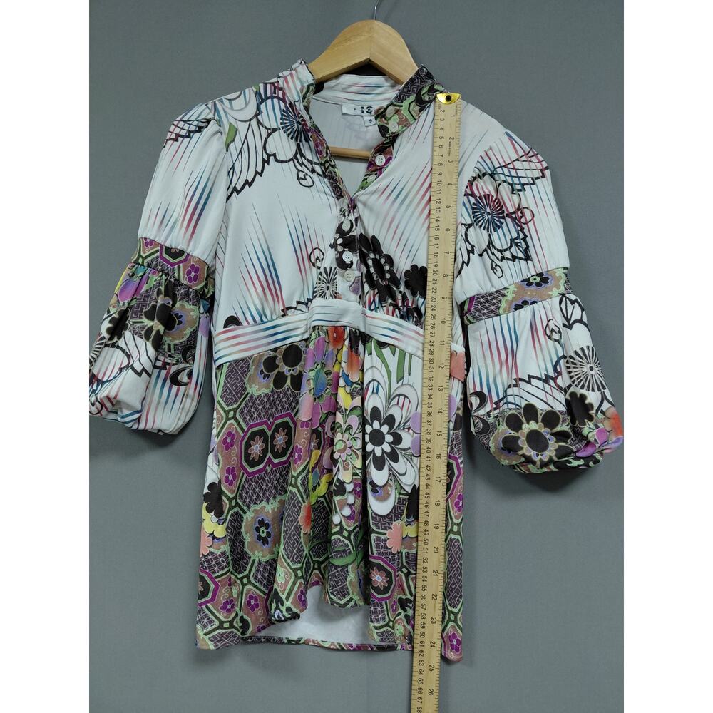 IC Paris Floral Print Blouse Multicolor Knit 3/4 Sleeve Women Size S - Picture 4 of 7